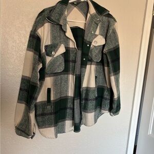 Plaid Green and Cream Jean Jacket